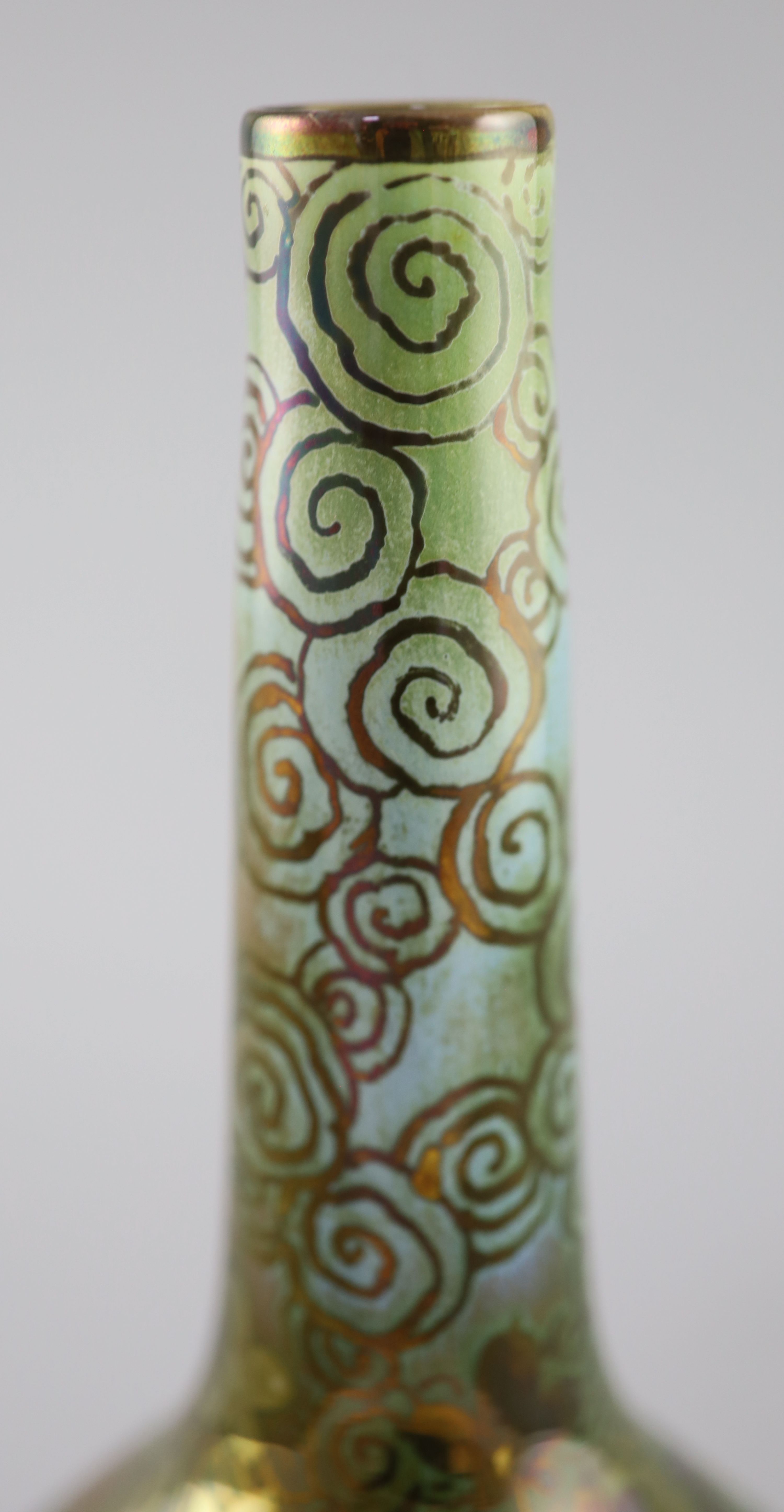 Richard Joyce for Pilkington Royal Lancastrian. A lustre bottle vase, 22.3cm high